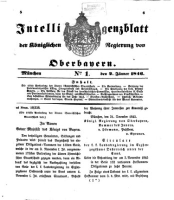 Intelligenzblatt der Königlichen Regierung von Oberbayern (Münchner Intelligenzblatt) Freitag 2. Januar 1846