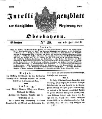 Intelligenzblatt der Königlichen Regierung von Oberbayern (Münchner Intelligenzblatt) Freitag 10. Juli 1846