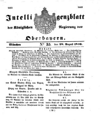 Intelligenzblatt der Königlichen Regierung von Oberbayern (Münchner Intelligenzblatt) Freitag 28. August 1846