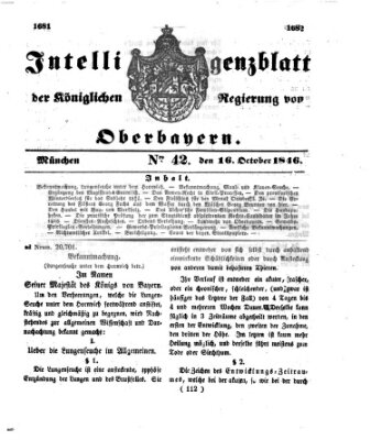 Intelligenzblatt der Königlichen Regierung von Oberbayern (Münchner Intelligenzblatt) Freitag 16. Oktober 1846