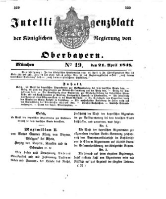 Intelligenzblatt der Königlichen Regierung von Oberbayern (Münchner Intelligenzblatt) Freitag 21. April 1848