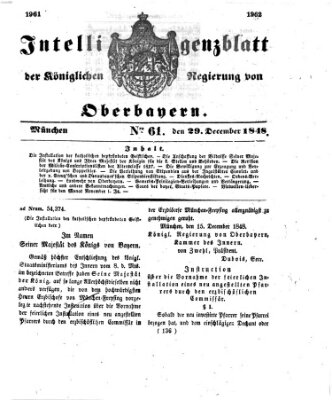 Intelligenzblatt der Königlichen Regierung von Oberbayern (Münchner Intelligenzblatt) Freitag 29. Dezember 1848