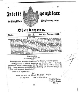 Intelligenzblatt der Königlichen Regierung von Oberbayern (Münchner Intelligenzblatt) Freitag 14. Januar 1853