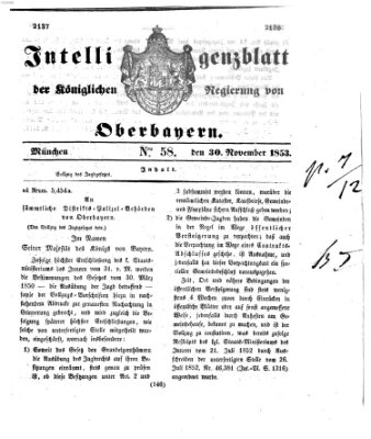 Intelligenzblatt der Königlichen Regierung von Oberbayern (Münchner Intelligenzblatt) Mittwoch 30. November 1853
