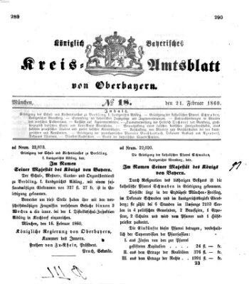 Königlich-bayerisches Kreis-Amtsblatt von Oberbayern (Münchner Intelligenzblatt) Dienstag 21. Februar 1860