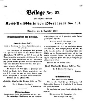 Königlich-bayerisches Kreis-Amtsblatt von Oberbayern (Münchner Intelligenzblatt) Dienstag 6. November 1860