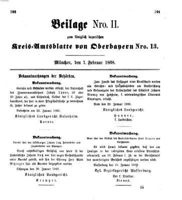 Königlich-bayerisches Kreis-Amtsblatt von Oberbayern (Münchner Intelligenzblatt) Freitag 7. Februar 1868