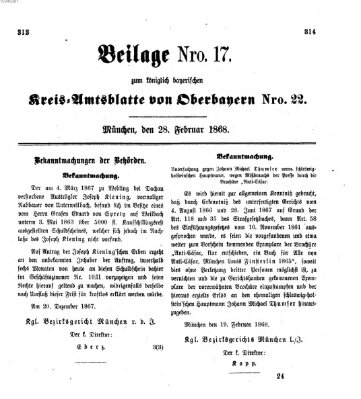 Königlich-bayerisches Kreis-Amtsblatt von Oberbayern (Münchner Intelligenzblatt) Freitag 28. Februar 1868