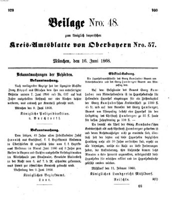 Königlich-bayerisches Kreis-Amtsblatt von Oberbayern (Münchner Intelligenzblatt) Dienstag 16. Juni 1868