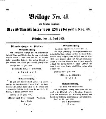Königlich-bayerisches Kreis-Amtsblatt von Oberbayern (Münchner Intelligenzblatt) Freitag 19. Juni 1868