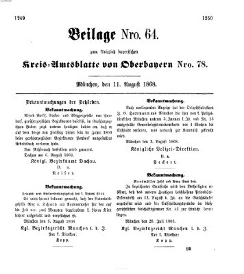 Königlich-bayerisches Kreis-Amtsblatt von Oberbayern (Münchner Intelligenzblatt) Dienstag 11. August 1868