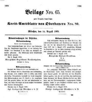 Königlich-bayerisches Kreis-Amtsblatt von Oberbayern (Münchner Intelligenzblatt) Freitag 14. August 1868