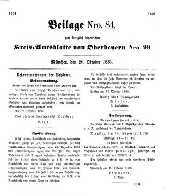 Königlich-bayerisches Kreis-Amtsblatt von Oberbayern (Münchner Intelligenzblatt) Dienstag 20. Oktober 1868