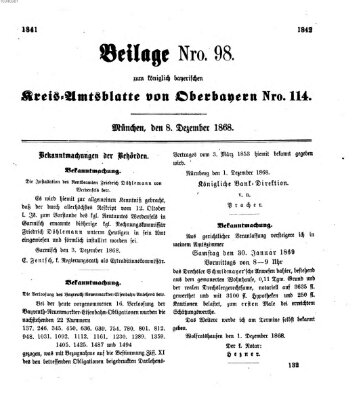 Königlich-bayerisches Kreis-Amtsblatt von Oberbayern (Münchner Intelligenzblatt) Dienstag 8. Dezember 1868