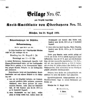 Königlich-bayerisches Kreis-Amtsblatt von Oberbayern (Münchner Intelligenzblatt) Freitag 20. August 1869