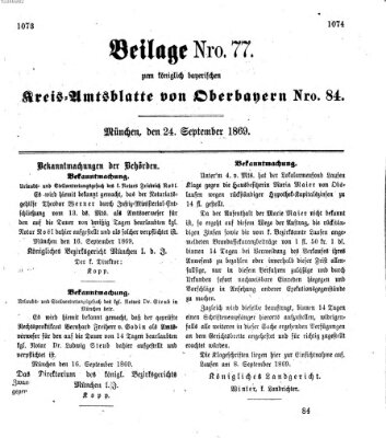 Königlich-bayerisches Kreis-Amtsblatt von Oberbayern (Münchner Intelligenzblatt) Freitag 24. September 1869