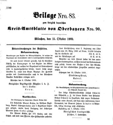 Königlich-bayerisches Kreis-Amtsblatt von Oberbayern (Münchner Intelligenzblatt) Freitag 15. Oktober 1869
