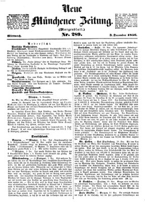 Neue Münchener Zeitung (Süddeutsche Presse) Mittwoch 3. Dezember 1856