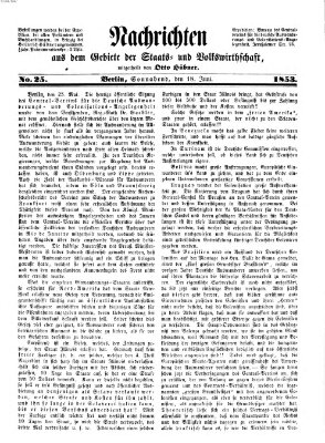 Nachrichten aus dem Gebiete der Staats- und Volkswirthschaft Samstag 18. Juni 1853