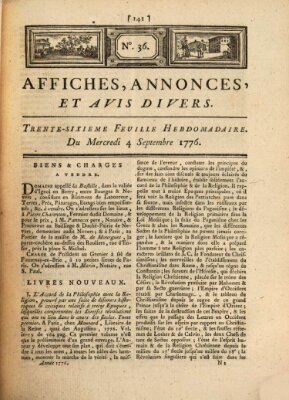 Affiches, annonces, et avis divers Mittwoch 4. September 1776
