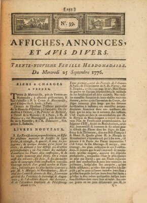 Affiches, annonces, et avis divers Mittwoch 25. September 1776