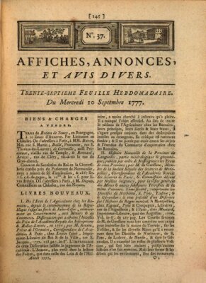 Affiches, annonces, et avis divers Mittwoch 10. September 1777