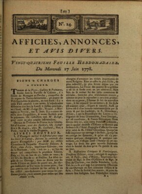Affiches, annonces, et avis divers Mittwoch 17. Juni 1778