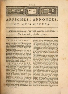 Affiches, annonces, et avis divers Mittwoch 7. Juli 1779