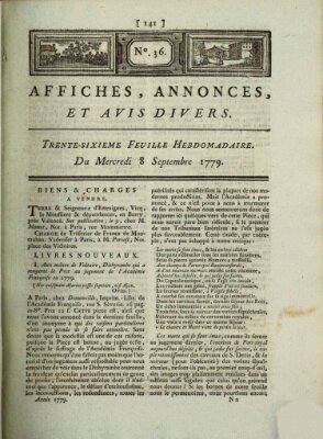 Affiches, annonces, et avis divers Mittwoch 8. September 1779