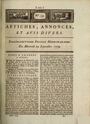 Affiches, annonces, et avis divers Mittwoch 29. September 1779