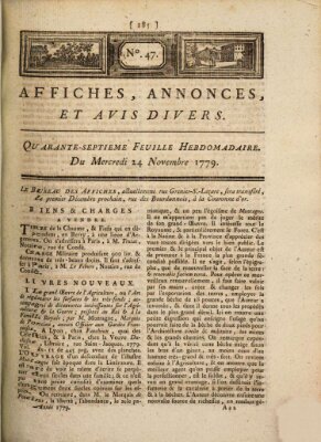 Affiches, annonces, et avis divers Mittwoch 24. November 1779