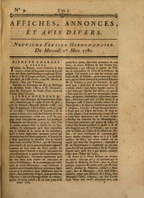 Affiches, annonces, et avis divers Mittwoch 1. März 1780