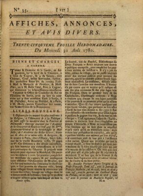 Affiches, annonces, et avis divers Mittwoch 30. August 1780