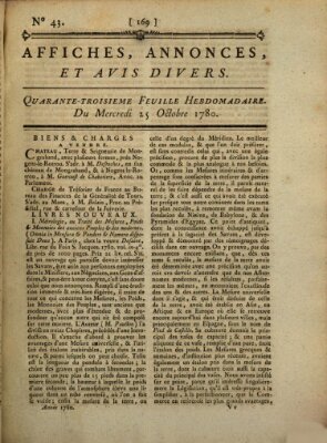 Affiches, annonces, et avis divers Mittwoch 25. Oktober 1780