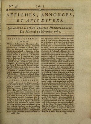 Affiches, annonces, et avis divers Mittwoch 15. November 1780