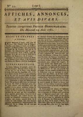 Affiches, annonces, et avis divers Mittwoch 29. August 1781