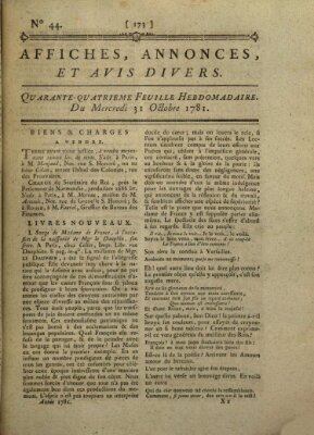 Affiches, annonces, et avis divers Mittwoch 31. Oktober 1781