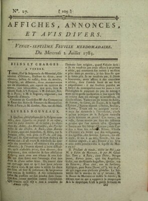 Affiches, annonces, et avis divers Mittwoch 2. Juli 1783