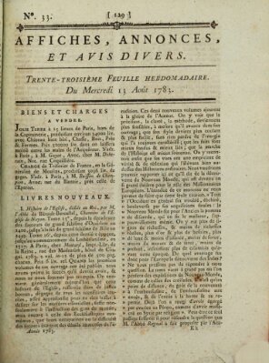 Affiches, annonces, et avis divers Mittwoch 13. August 1783