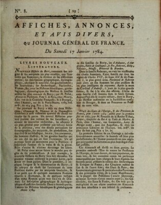 Affiches, annonces et avis divers ou Journal général de France (Affiches, annonces, et avis divers) Samstag 17. Januar 1784