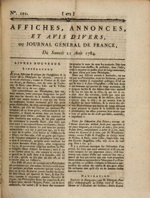 Affiches, annonces et avis divers ou Journal général de France (Affiches, annonces, et avis divers) Samstag 21. August 1784