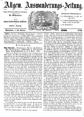 Allgemeine Auswanderungs-Zeitung Freitag 12. Februar 1858