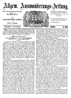 Allgemeine Auswanderungs-Zeitung Freitag 13. August 1858