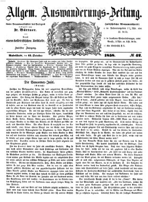 Allgemeine Auswanderungs-Zeitung Freitag 15. Oktober 1858