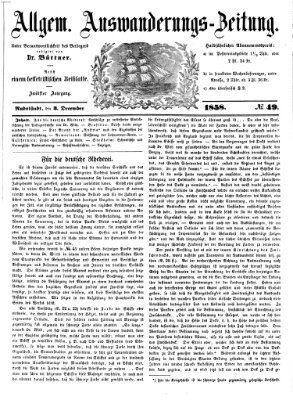 Allgemeine Auswanderungs-Zeitung Freitag 3. Dezember 1858