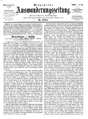 Allgemeine Auswanderungs-Zeitung Freitag 6. April 1860