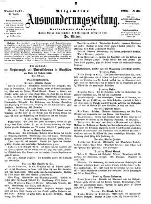 Allgemeine Auswanderungs-Zeitung Freitag 31. August 1860