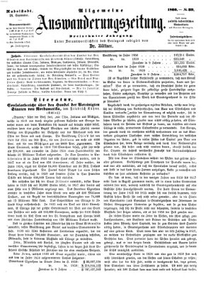 Allgemeine Auswanderungs-Zeitung Freitag 28. September 1860