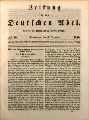Zeitung für den deutschen Adel Samstag 3. Oktober 1840