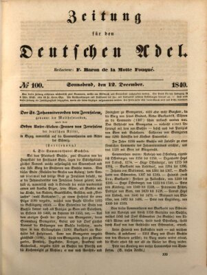 Zeitung für den deutschen Adel Samstag 12. Dezember 1840